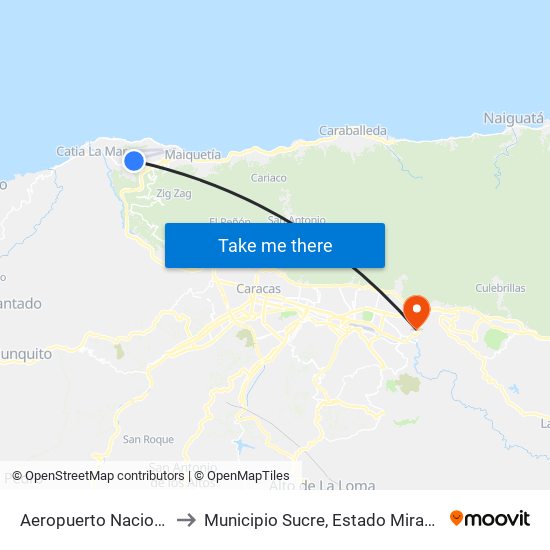 Aeropuerto Nacional to Municipio Sucre, Estado Miranda map
