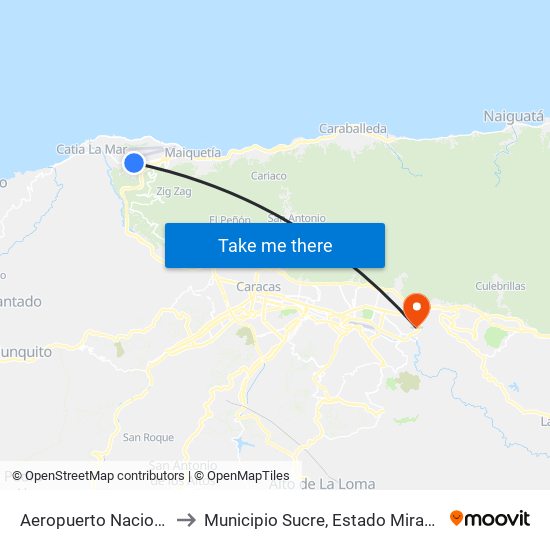 Aeropuerto Nacional to Municipio Sucre, Estado Miranda map