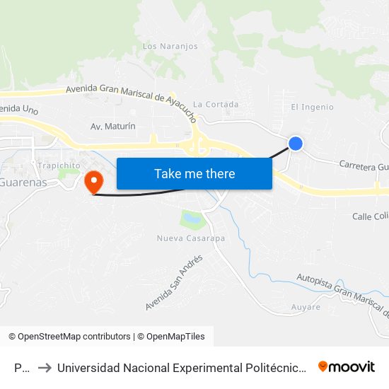 Parada to Universidad Nacional Experimental Politécnica "Antonio José de Sucre" (UNEXPO) - Sede Guarenas map