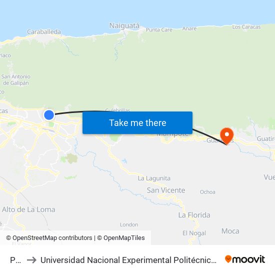 Parada to Universidad Nacional Experimental Politécnica "Antonio José de Sucre" (UNEXPO) - Sede Guarenas map