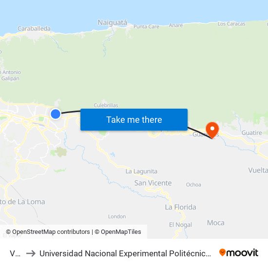 Vargas to Universidad Nacional Experimental Politécnica "Antonio José de Sucre" (UNEXPO) - Sede Guarenas map
