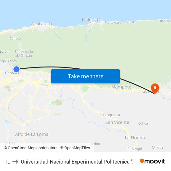 Iuti to Universidad Nacional Experimental Politécnica "Antonio José de Sucre" (UNEXPO) - Sede Guarenas map