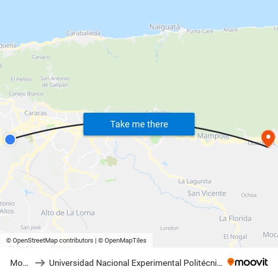 Montalbán I to Universidad Nacional Experimental Politécnica "Antonio José de Sucre" (UNEXPO) - Sede Guarenas map