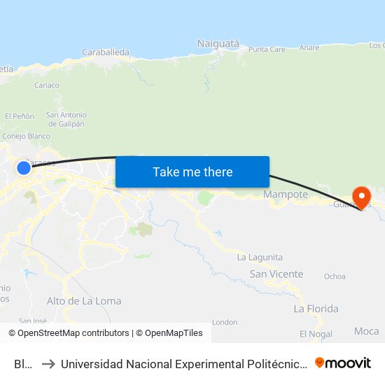 Bloque 7 to Universidad Nacional Experimental Politécnica "Antonio José de Sucre" (UNEXPO) - Sede Guarenas map