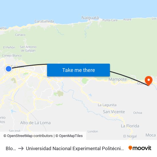 Bloque 52 to Universidad Nacional Experimental Politécnica "Antonio José de Sucre" (UNEXPO) - Sede Guarenas map