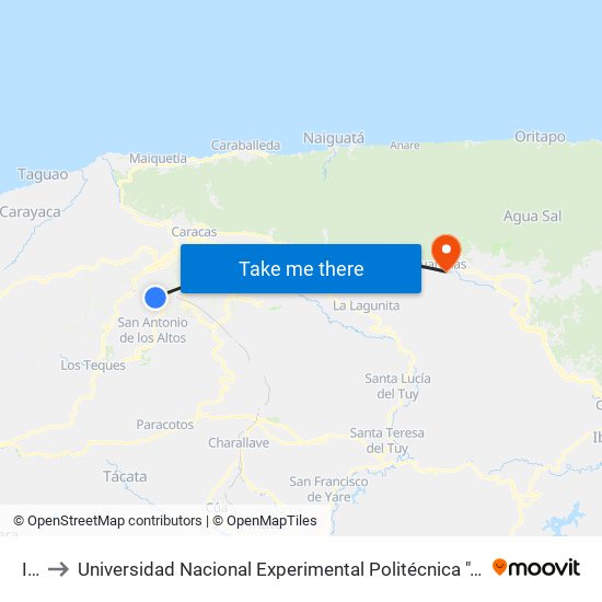 Ivss to Universidad Nacional Experimental Politécnica "Antonio José de Sucre" (UNEXPO) - Sede Guarenas map