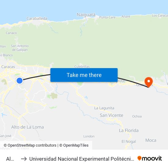 Alma Mater to Universidad Nacional Experimental Politécnica "Antonio José de Sucre" (UNEXPO) - Sede Guarenas map