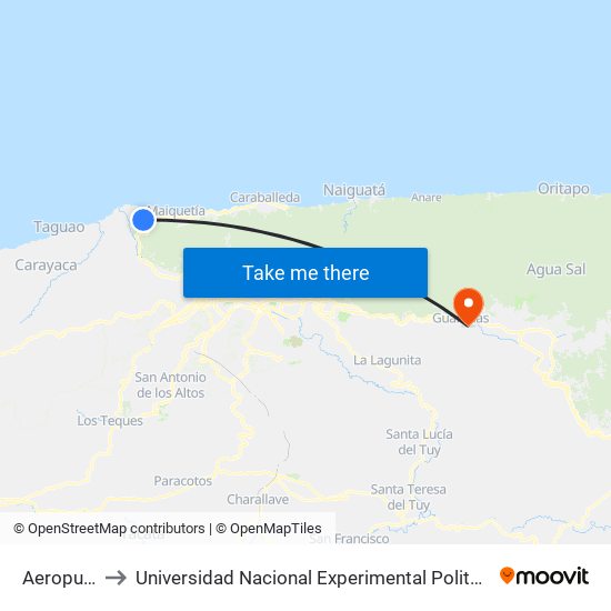 Aeropuerto Nacional to Universidad Nacional Experimental Politécnica "Antonio José de Sucre" (UNEXPO) - Sede Guarenas map