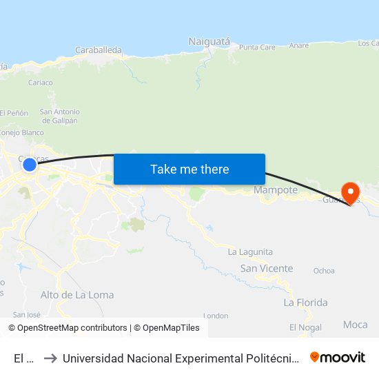 El Silencio to Universidad Nacional Experimental Politécnica "Antonio José de Sucre" (UNEXPO) - Sede Guarenas map