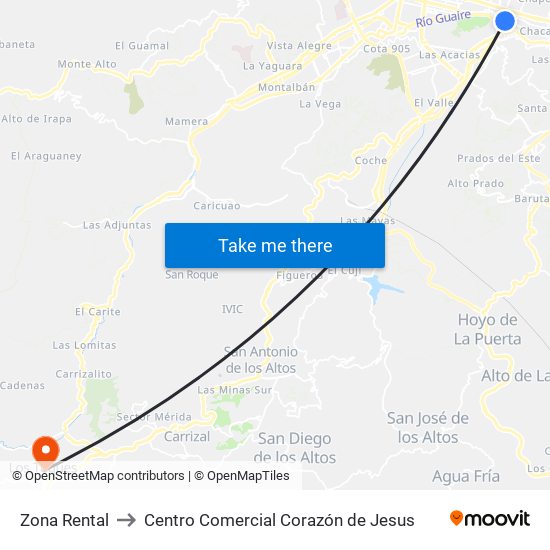 Zona Rental to Centro Comercial Corazón de Jesus map
