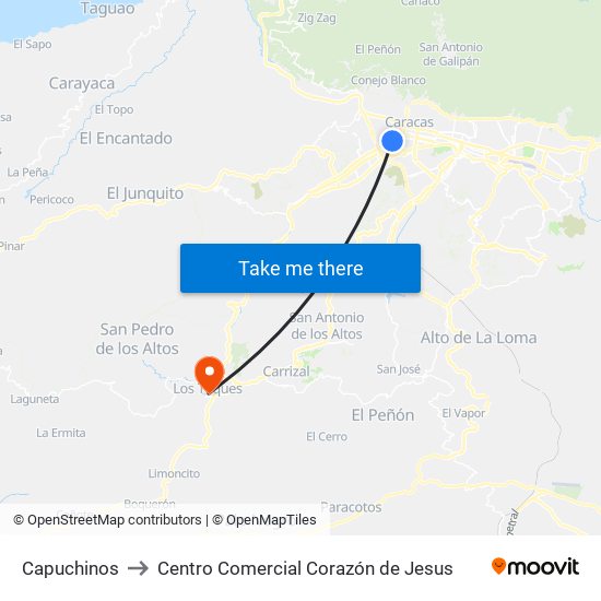 Capuchinos to Centro Comercial Corazón de Jesus map