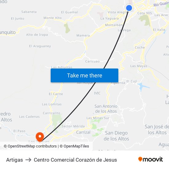 Artigas to Centro Comercial Corazón de Jesus map