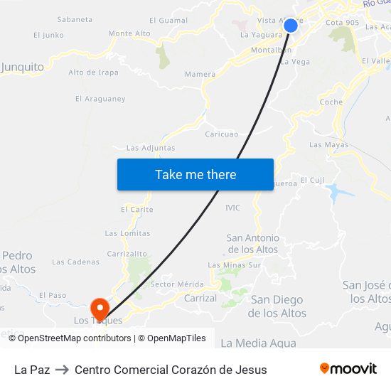La Paz to Centro Comercial Corazón de Jesus map