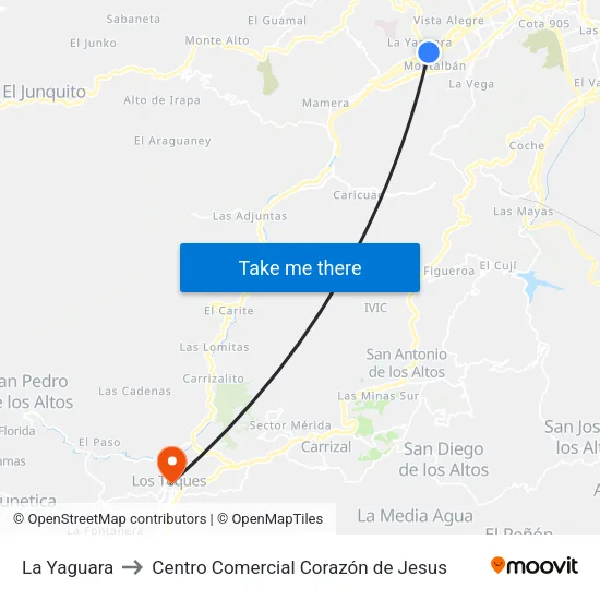 La Yaguara to Centro Comercial Corazón de Jesus map