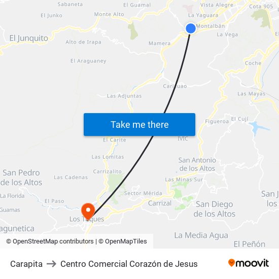 Carapita to Centro Comercial Corazón de Jesus map