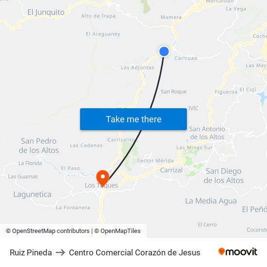 Ruiz Pineda to Centro Comercial Corazón de Jesus map