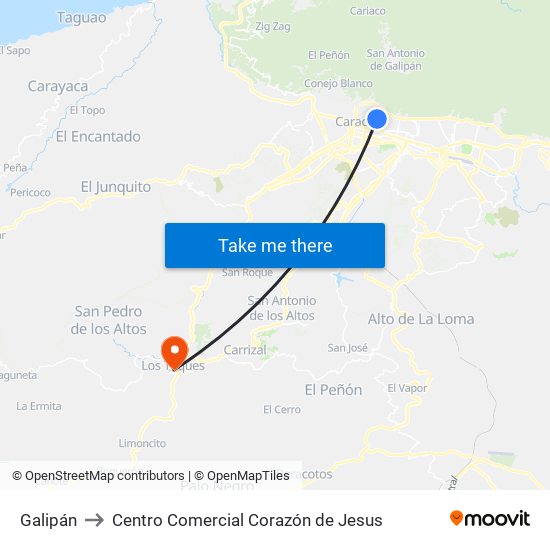 Galipán to Centro Comercial Corazón de Jesus map