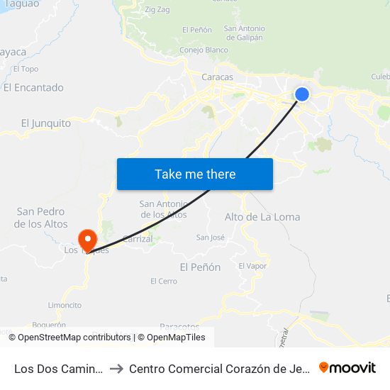 Los Dos Caminos to Centro Comercial Corazón de Jesus map