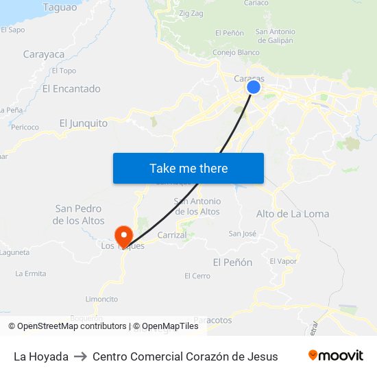 La Hoyada to Centro Comercial Corazón de Jesus map