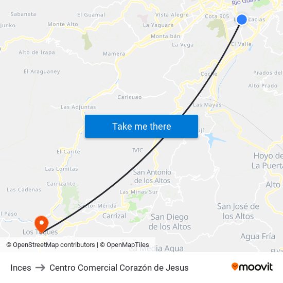 Inces to Centro Comercial Corazón de Jesus map