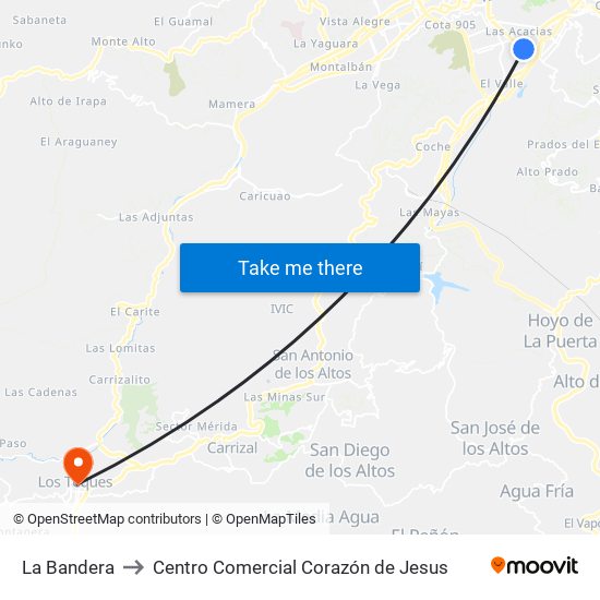 La Bandera to Centro Comercial Corazón de Jesus map