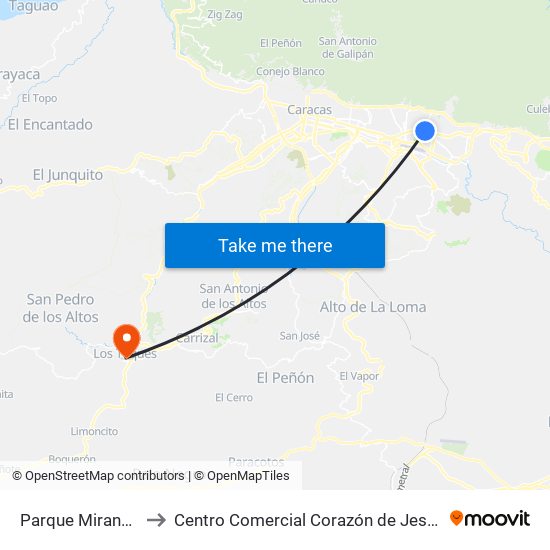 Parque Miranda to Centro Comercial Corazón de Jesus map