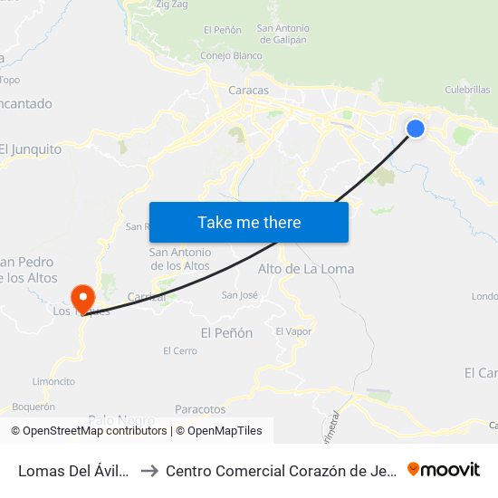 Lomas Del Ávila 2 to Centro Comercial Corazón de Jesus map
