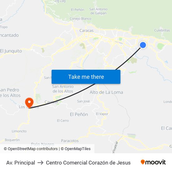 Av. Principal to Centro Comercial Corazón de Jesus map