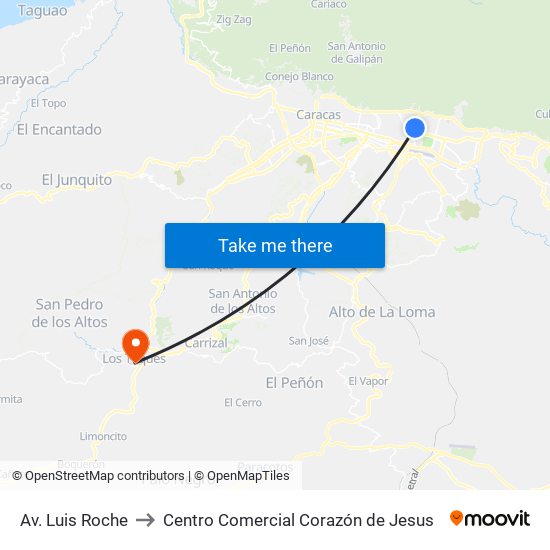 Av. Luis Roche to Centro Comercial Corazón de Jesus map