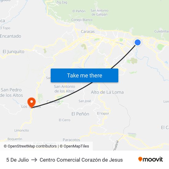 5 De Julio to Centro Comercial Corazón de Jesus map