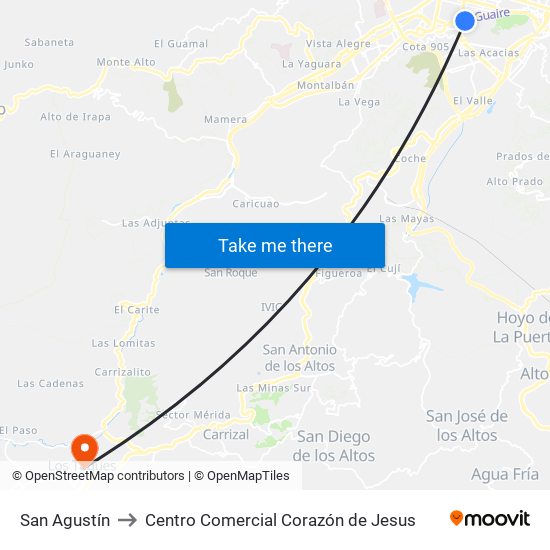 San Agustín to Centro Comercial Corazón de Jesus map
