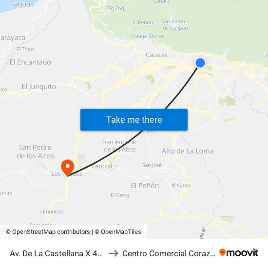 Av. De La Castellana X 4° Transversal to Centro Comercial Corazón de Jesus map