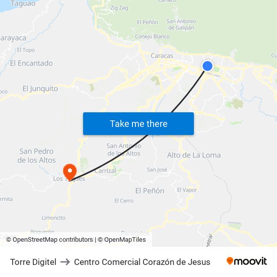 Torre Digitel to Centro Comercial Corazón de Jesus map