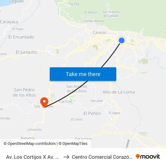 Av. Los Cortijos X Av. Libertador to Centro Comercial Corazón de Jesus map