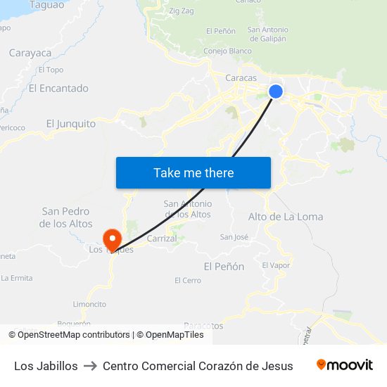 Los Jabillos to Centro Comercial Corazón de Jesus map