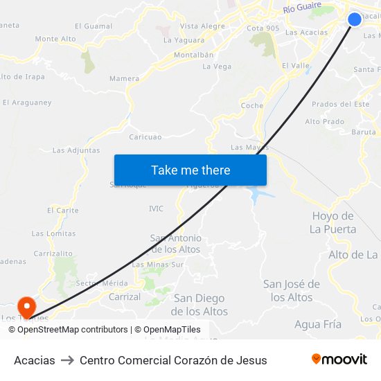 Acacias to Centro Comercial Corazón de Jesus map
