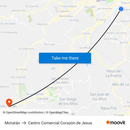 Motatán to Centro Comercial Corazón de Jesus map