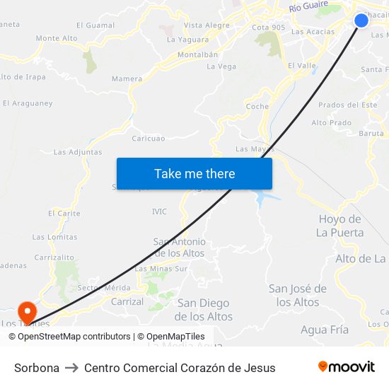 Sorbona to Centro Comercial Corazón de Jesus map