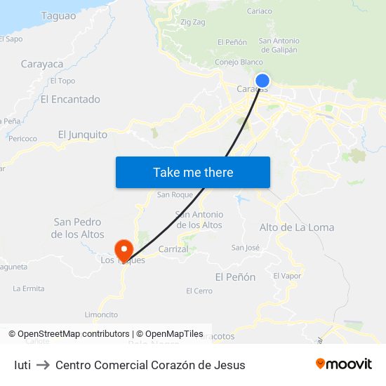 Iuti to Centro Comercial Corazón de Jesus map