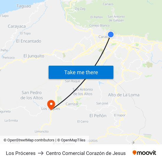 Los Próceres to Centro Comercial Corazón de Jesus map