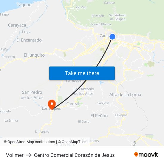 Vollmer to Centro Comercial Corazón de Jesus map