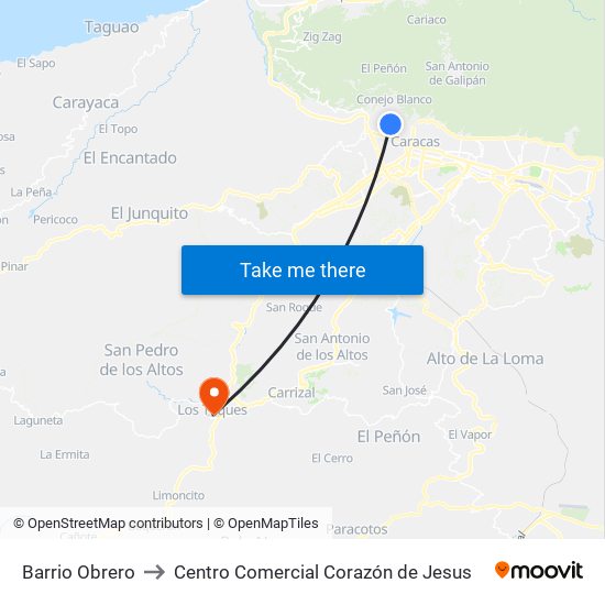 Barrio Obrero to Centro Comercial Corazón de Jesus map