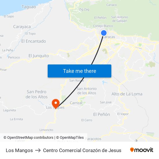 Los Mangos to Centro Comercial Corazón de Jesus map