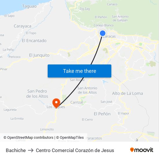 Bachiche to Centro Comercial Corazón de Jesus map