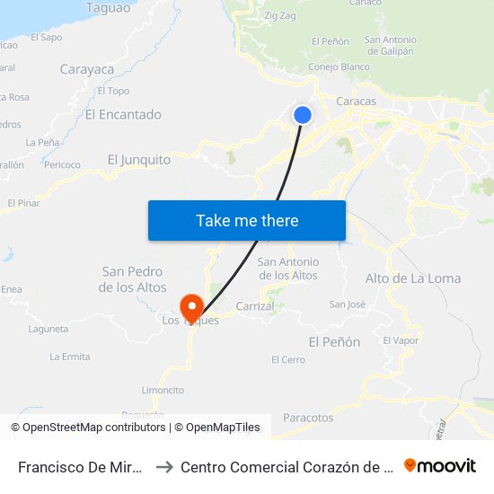 Francisco De Miranda to Centro Comercial Corazón de Jesus map