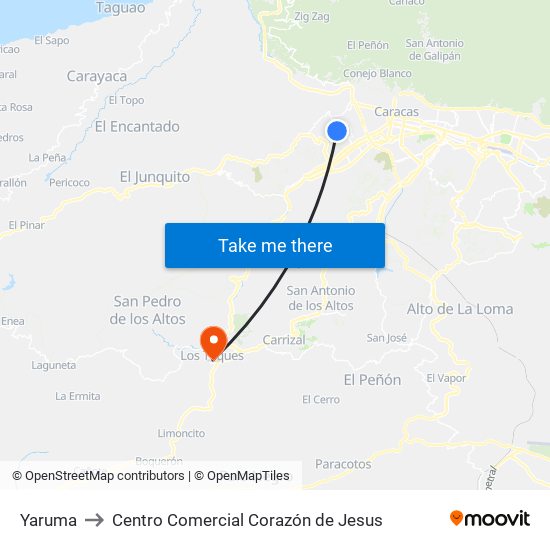 Yaruma to Centro Comercial Corazón de Jesus map