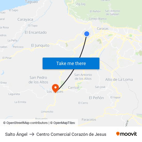 Salto Ángel to Centro Comercial Corazón de Jesus map
