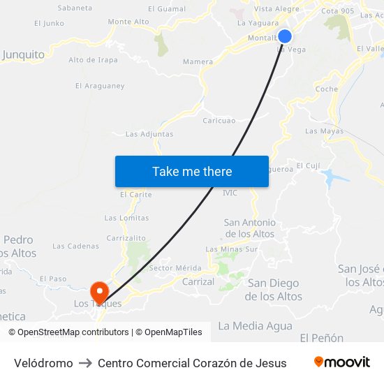 Velódromo to Centro Comercial Corazón de Jesus map