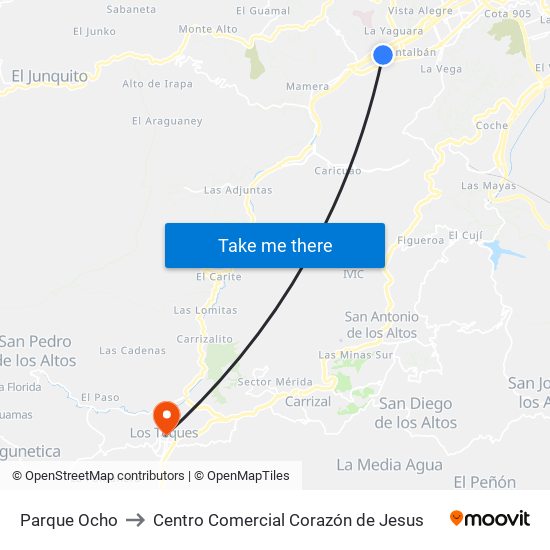 Parque Ocho to Centro Comercial Corazón de Jesus map