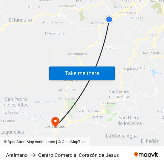 Antímano to Centro Comercial Corazón de Jesus map